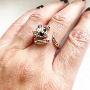 Vintage silver & black onyx wraparound cat ring